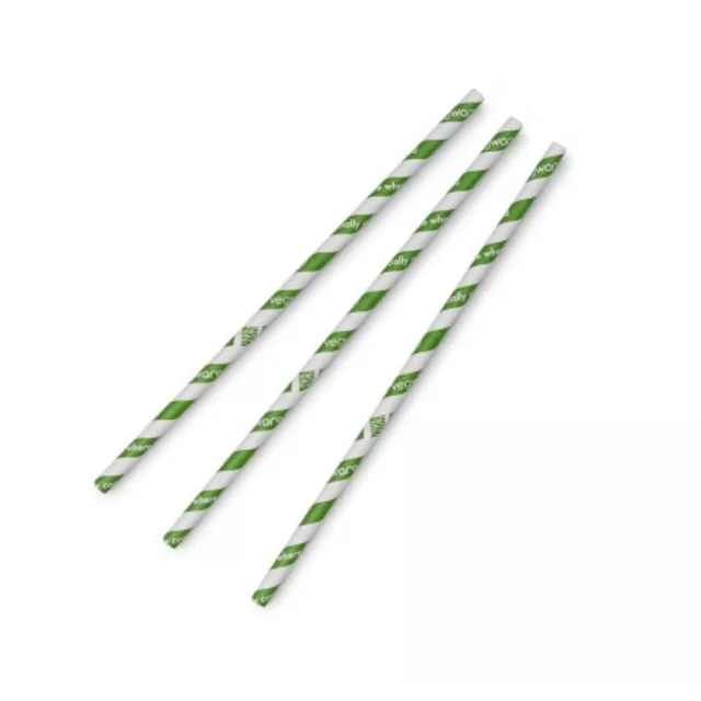 Vegware Jumbo Compostable Green Stripe Straws 8&quot; 